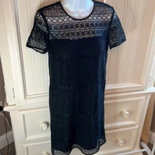 Juicy Couture Women’s Dress Black Lace Crochet Overlay Size 0 Gold J Logo Y2K