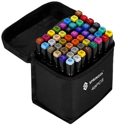 SPRINGOS Alkohol Marker Weiche Farben zum Zeichnen und Malen inkl. Ordner