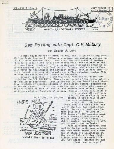 "Seaposter" vol. 33 Nr 4 Maritime Postmark Society Journal. lipiec - sierpień 1971 - Zdjęcie 1 z 2