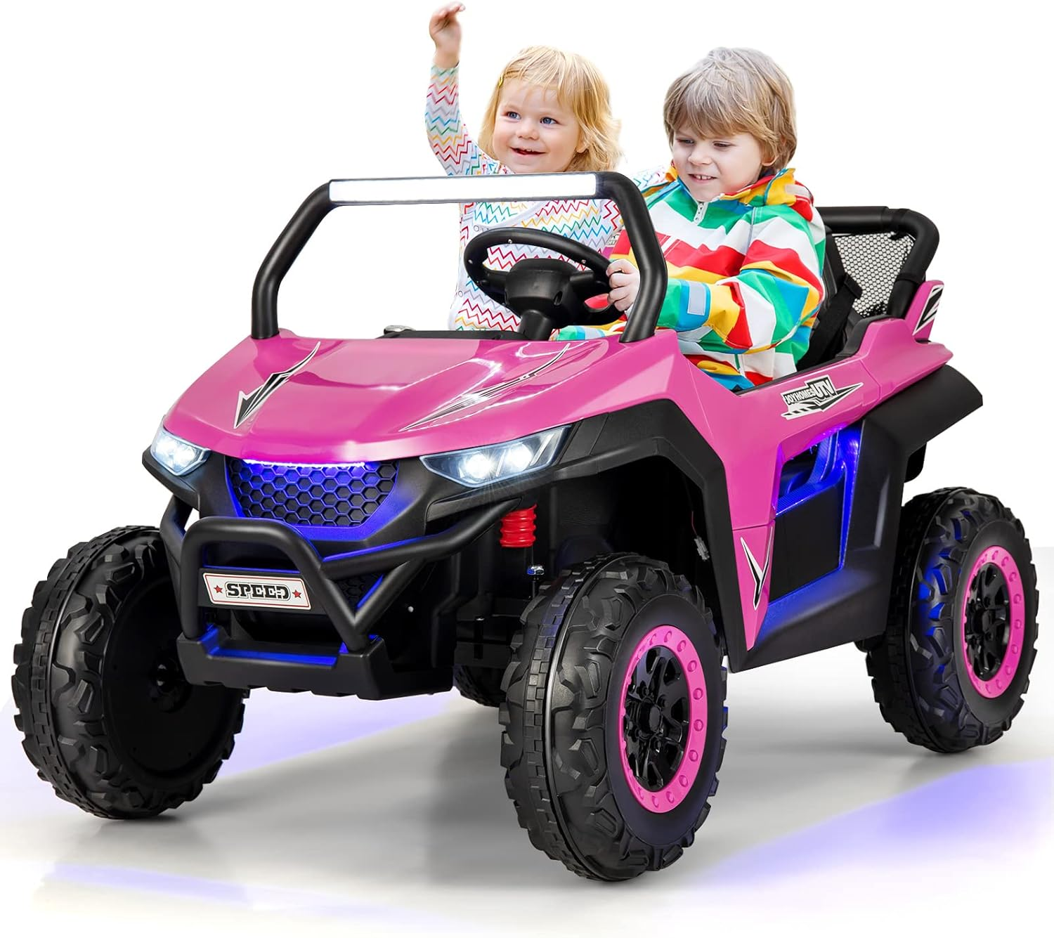HONEY JOY Pink 2 Seater Ride on Car, 12V Battery Powered Ride on Truck W/Remote