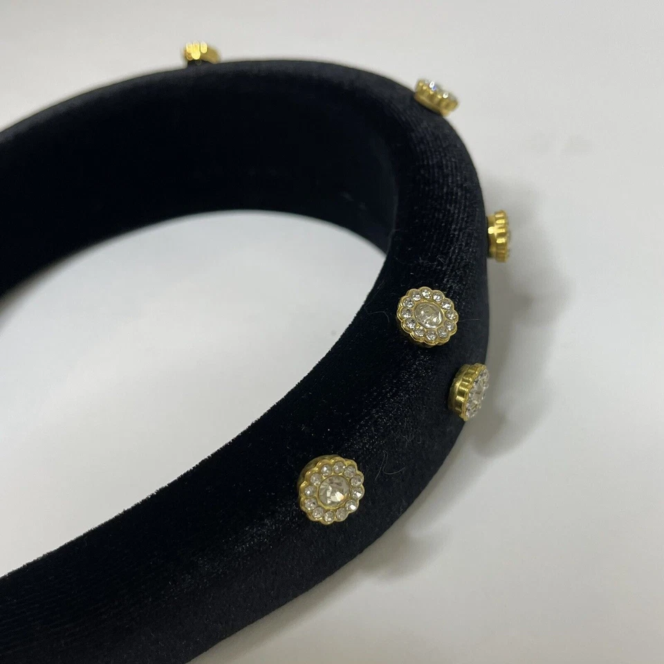 Diadema barroca acolchada de terciopelo negro para mujer con tachuelas estrás joya hecha a mano Foto 4 de 4
