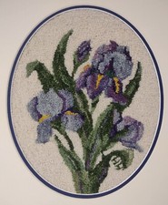 Vintage Needle Punch Irises Floral Completed Professionally Mounted & Matted