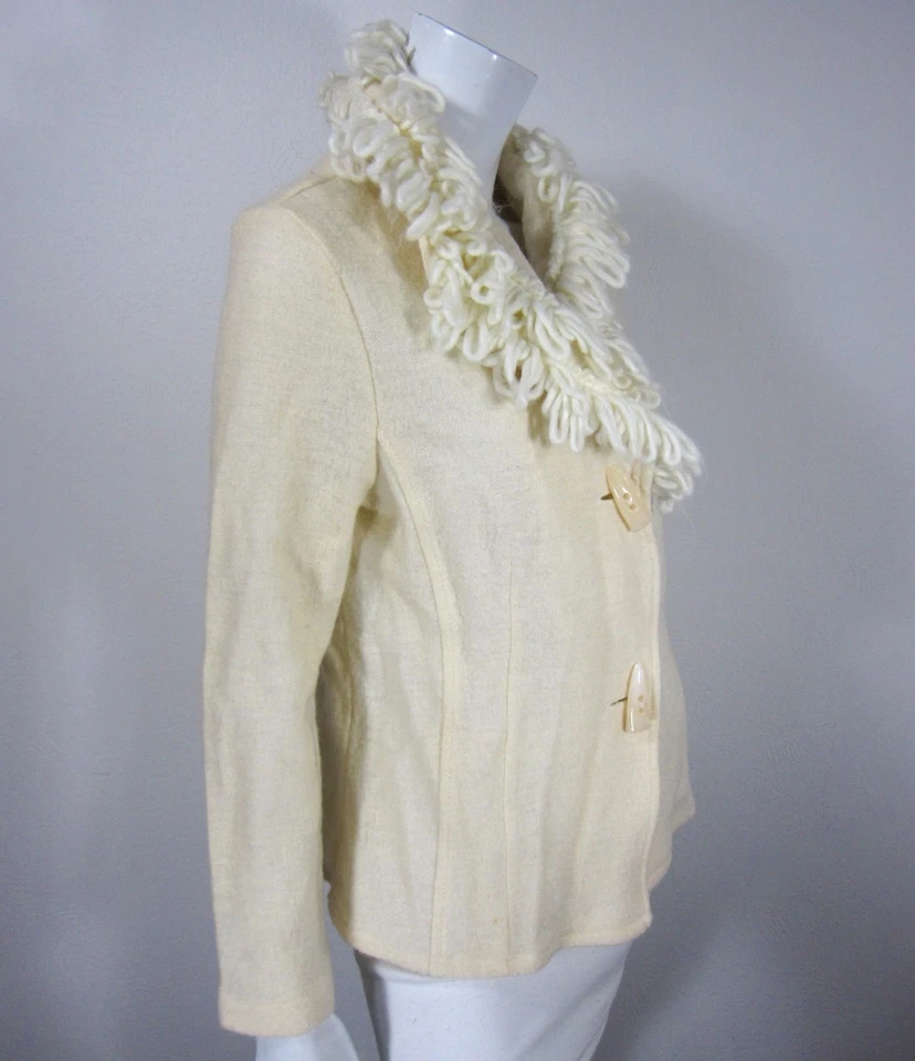 CHAQUETA SUÉTER CÁRDIGAN LANA HERVIDA MANGA LARGA GIANNETTI TALLA S PEQUEÑA MARFIL 011 Foto 3 de 4