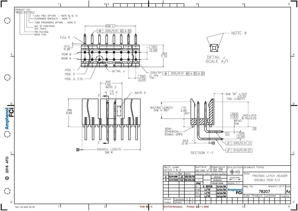 (LOT OF 55) FCI/Amphenol 78207-116HLF CONN HEADER R/A 16P (2x8) 0.1" GOLD *NEW* - Image 3 of 4