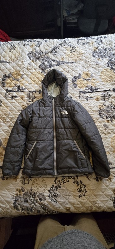 The North Face Reversible Puffer Jacket Full Zip Blue Gray Hoodie Coat Girls M