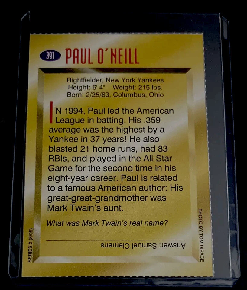 PAUL O’NEILL RARE SPORTS ILLUSTRATED FOR KIDS SI 1995 NEW YORK YANKEES - Image 2 of 2