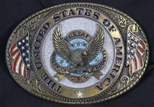 Vtg Great American Belt Buckle USA Flag Eagle Patriotic United States 1823 Big