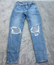 American Eagle Womens Sz 00 Regular Mom Jeans Destroyed Medium Wash Blue
