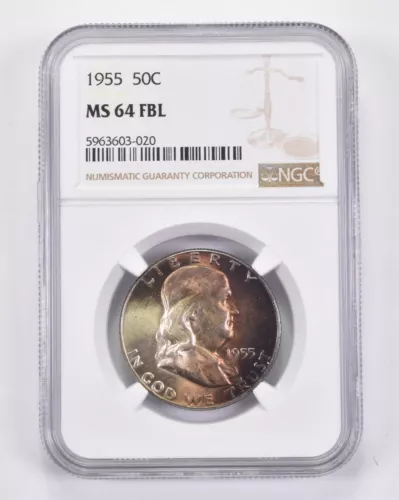 MS64 FBL 1955 Franklin Half Dollar - Graded NGC AMAZING Tone *8761