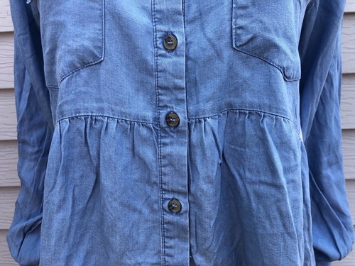 Mine NWT Women's Lyocell Chambray Long Sleeve Blouse Shirt Blue Size M - Picture 21 of 24