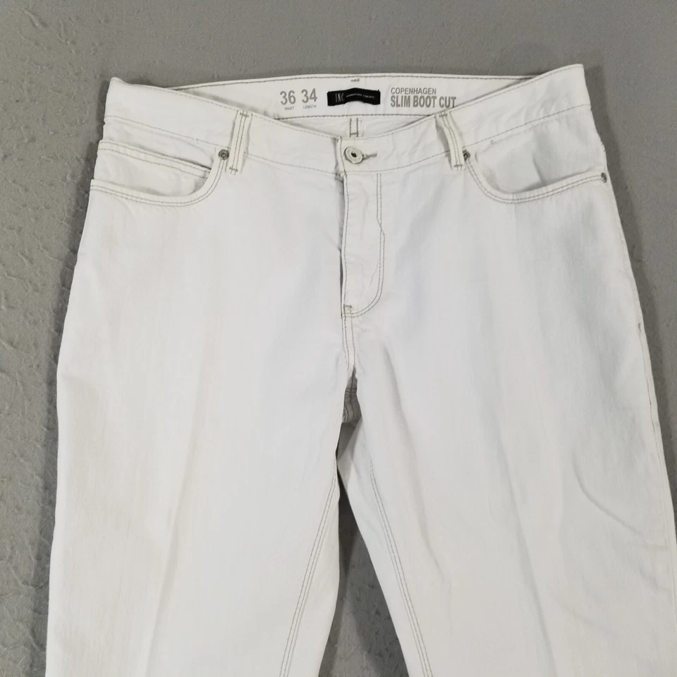 INC jeans men's 36 x 33 Copenhagen slim bootcut white denim pants retro - Image 2 of 4