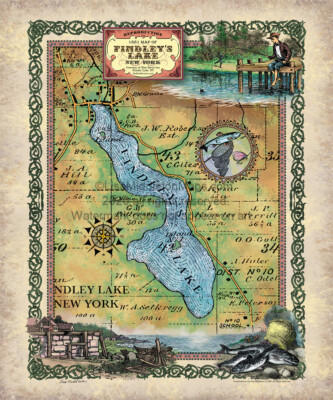 Findley Lake, New York, custom lake maps, lake house, lake art, lake house gift,