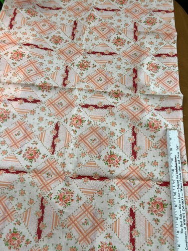 Pink Orange Floral Vintage Doll Quilt Print Fabric 1970's 1 yard - Picture 3 of 3