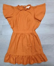 Express X Lady Gang Orange Fitted Office Work Dress Mock Neck Flutter Size 4