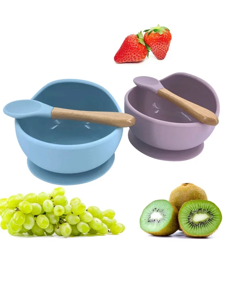 Juego de alimentación de silicona para bebé niño pequeño 6 piezas babero, cuenco, plato, taza para sorbo cuchara y tenedor Foto 4 de 4