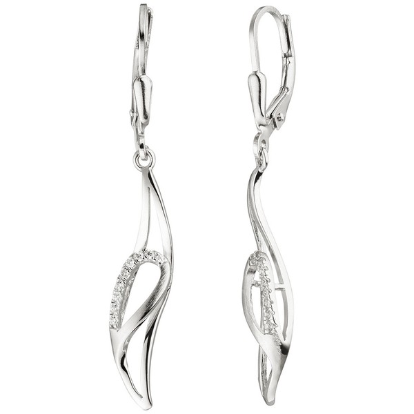 OhrhäNger Ohrringe Boutons Welle & Tropfen Mit Zirkonia Mattiert 925 Silber-image