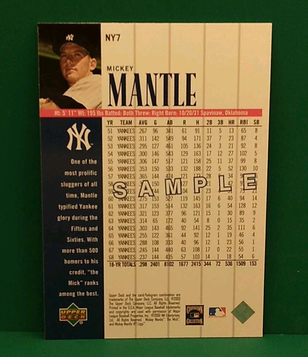 2000 UD YANKEES LEGENDS メモラビリア3枚組 2000 Upper Deck