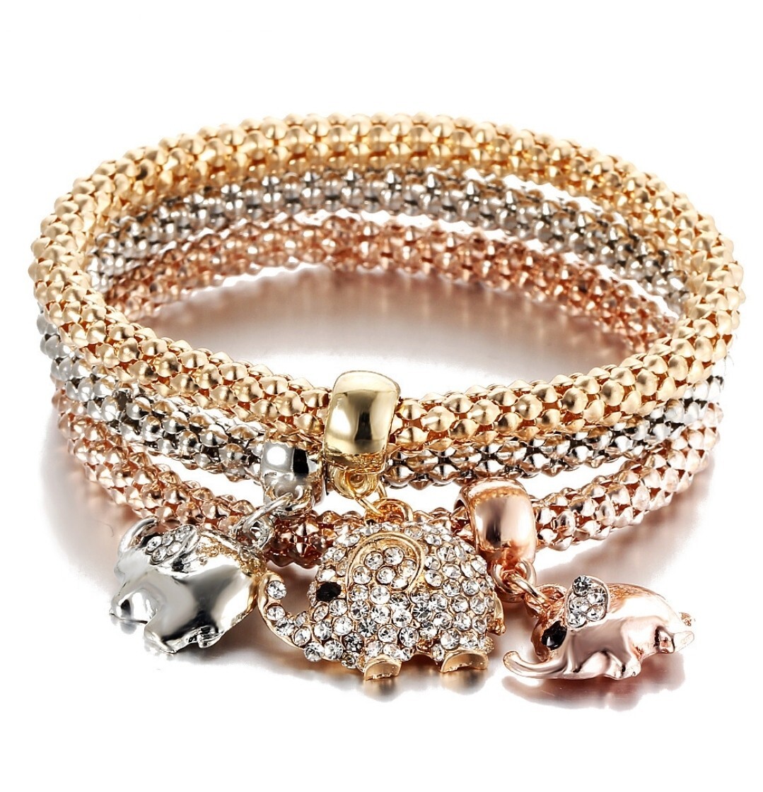 Fashion Jewelry Piece Silver Rose Gold Elephant Bangle Bracelet 65-7
