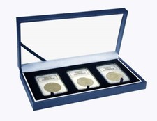 Box For 3 Graded Coins Slab Case Gift/ Display Blue Storage Set New Guardhouse