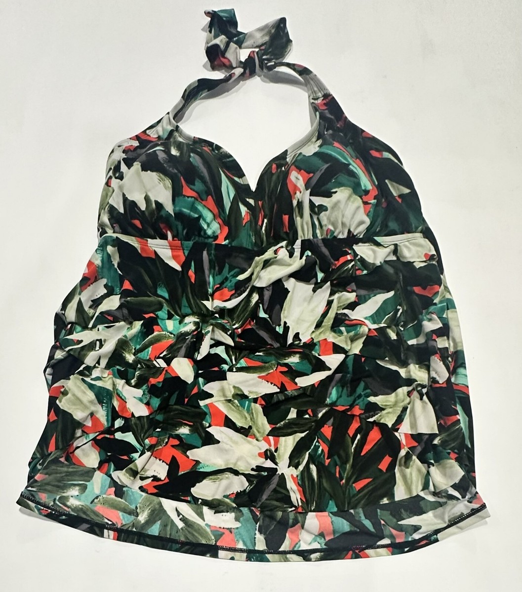 Women's Plus Size Ruffle Halter Tankini Top Aqua Green Floral