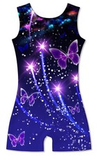 Navy Blue Butterflies Tumbling Leotard Pretty Gymnastics Unitard Girls Animal...