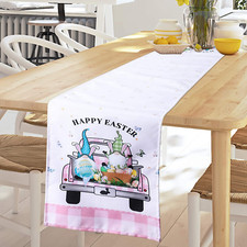 Easter Bunny Gnomes Table Runner Spring Rectangle Tablecloth Green