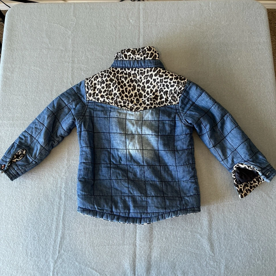 Cheetah Denim Jacket Quilted Sherpa Lined KPOP Kids Youth Size 5 - Image 3 of 4