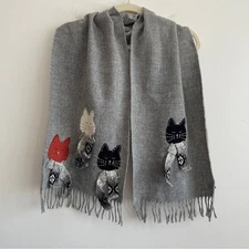 Tait and Style 3D wool cat lady scarf fringe cute fun teacher winter warm cozy