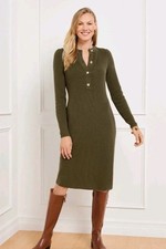 Talbots Shift and Sheath Button Mockneck Deep Moss L Quiet Luxury Sweater Dress