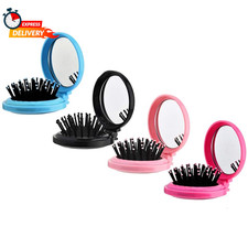 4 Pcs Pocket Hair Brush with Mirror Folding round Travel Hair Brush Mini Hair Co