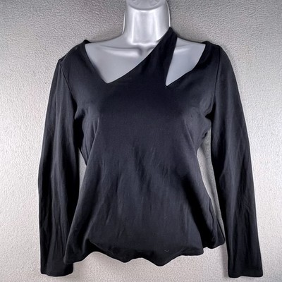 Boston Proper Women Top Black Cotton Spandex S Asymmetrical Cutout Edgy