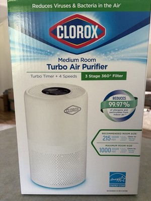 Clorox Medium Room Turbo Air Purifier True HEPA 215 sq ft 4-Speed Timer
