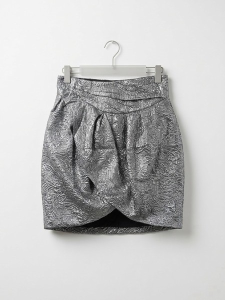 Isabel Marant pour H&M Silver Metallic Brocade Silk Wool Wrap Tulip Mini Skirt