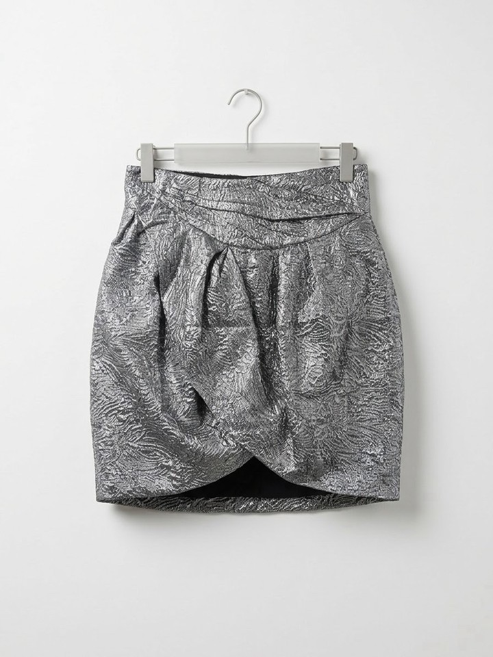 Isabel Marant pour H&M Silver Metallic Brocade Silk Wool Wrap Tulip Mini Skirt 8