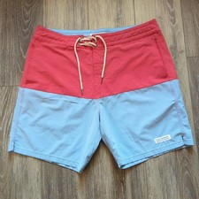 Fair Harbor Multicolored Two-Tone Red Blue Unlined Swim Trunks Men's SZ 36 Retro