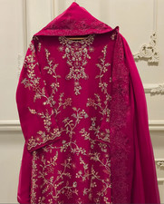 Agha noor 3 Piece - Pure Chiffon Embroidered Suit S112787-00L-MRN LARGE