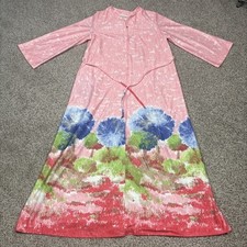 Vintage LOUNGE CRAFT Robe Women  s Pink Full Zip 3/4 Sleeve Size Tag Missing