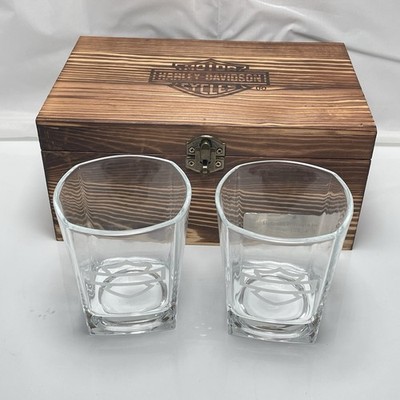 Harley Davidson Bar & Shield Premium Whiskey Glass Wooden Box Gift Set