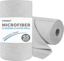 55 Pack Microfiber Cleaning Cloth Roll, Tear Away Reusable Paper Towels, 11x9