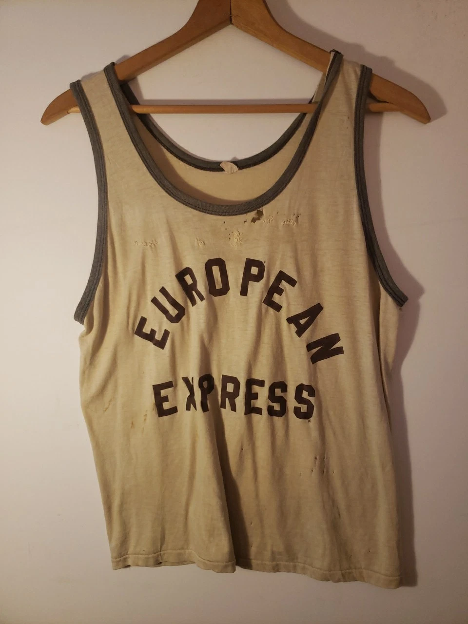 Vintage European Express Tank Shirt 1970s 1980s Large XL distressed