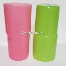 Tupperware TableTop Stacking Tumblers 18 oz Large Set 2 Sheer Green and Pink New