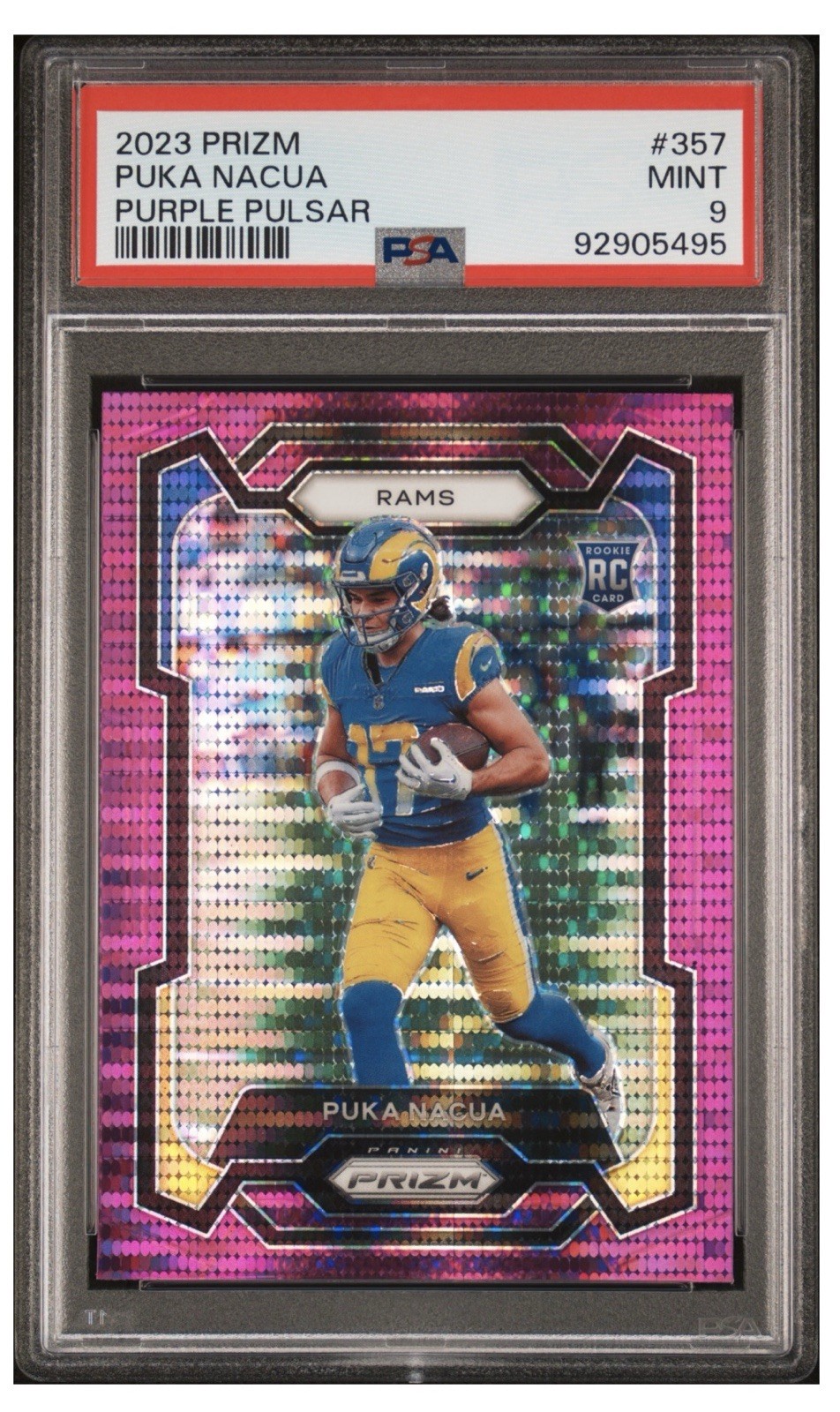 2023 Panini Prizm Puka Nacua #357 PSA 9 Purple Pulsar Prizm Rookie RC
