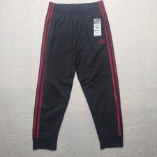 Adidas Track Pants Boys Size S 8 Black Red Brand 3-Stripe Joggers AK5786P
