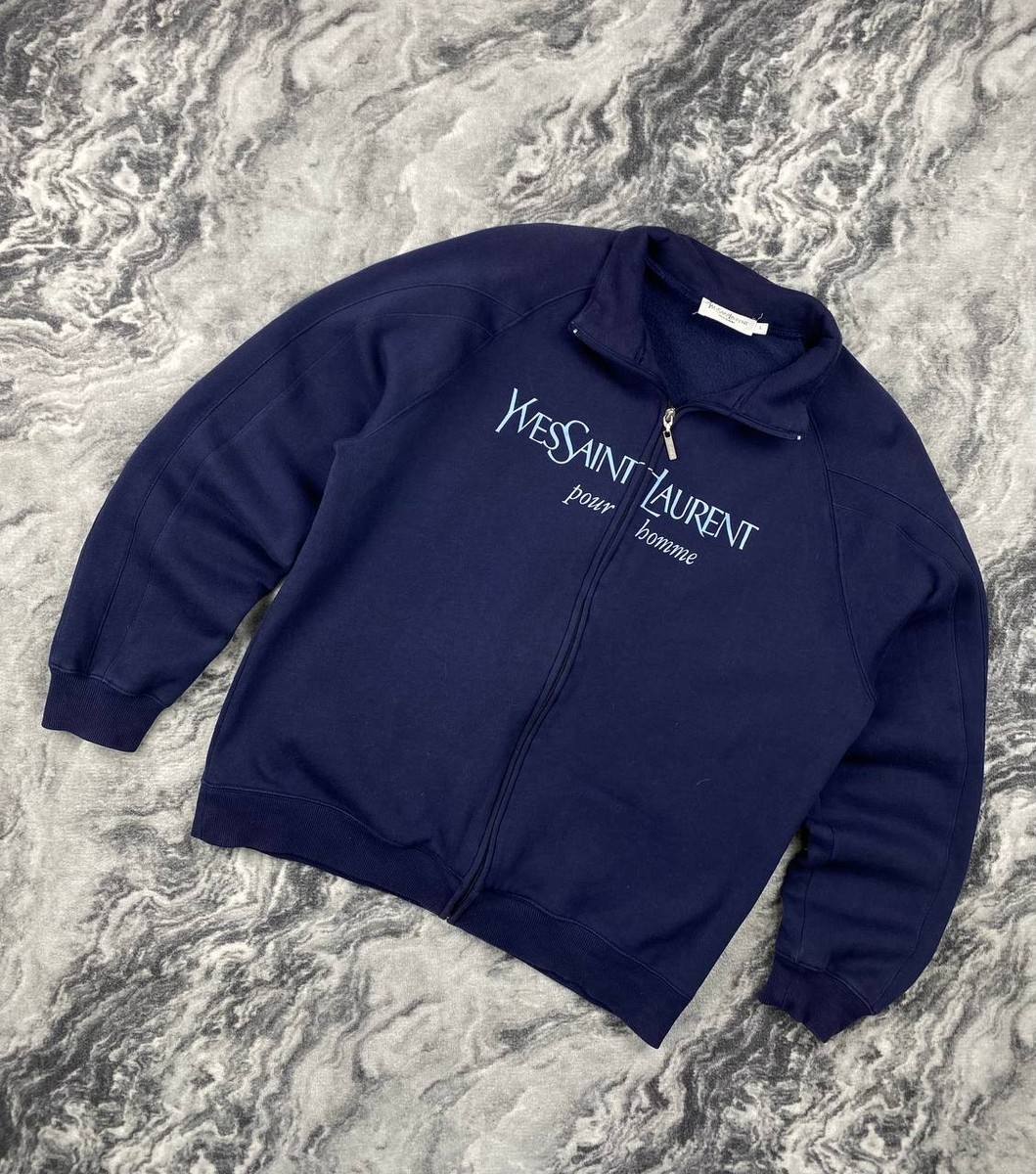 Yves Saint Laurent Sweatshirt Zip Up Jacket YSL 90s Big Logo Men