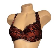 FREDERICK S OF HOLLYWOOD Shiny Red Black Lace Satin Nylon Bra Women s 40B NWOT