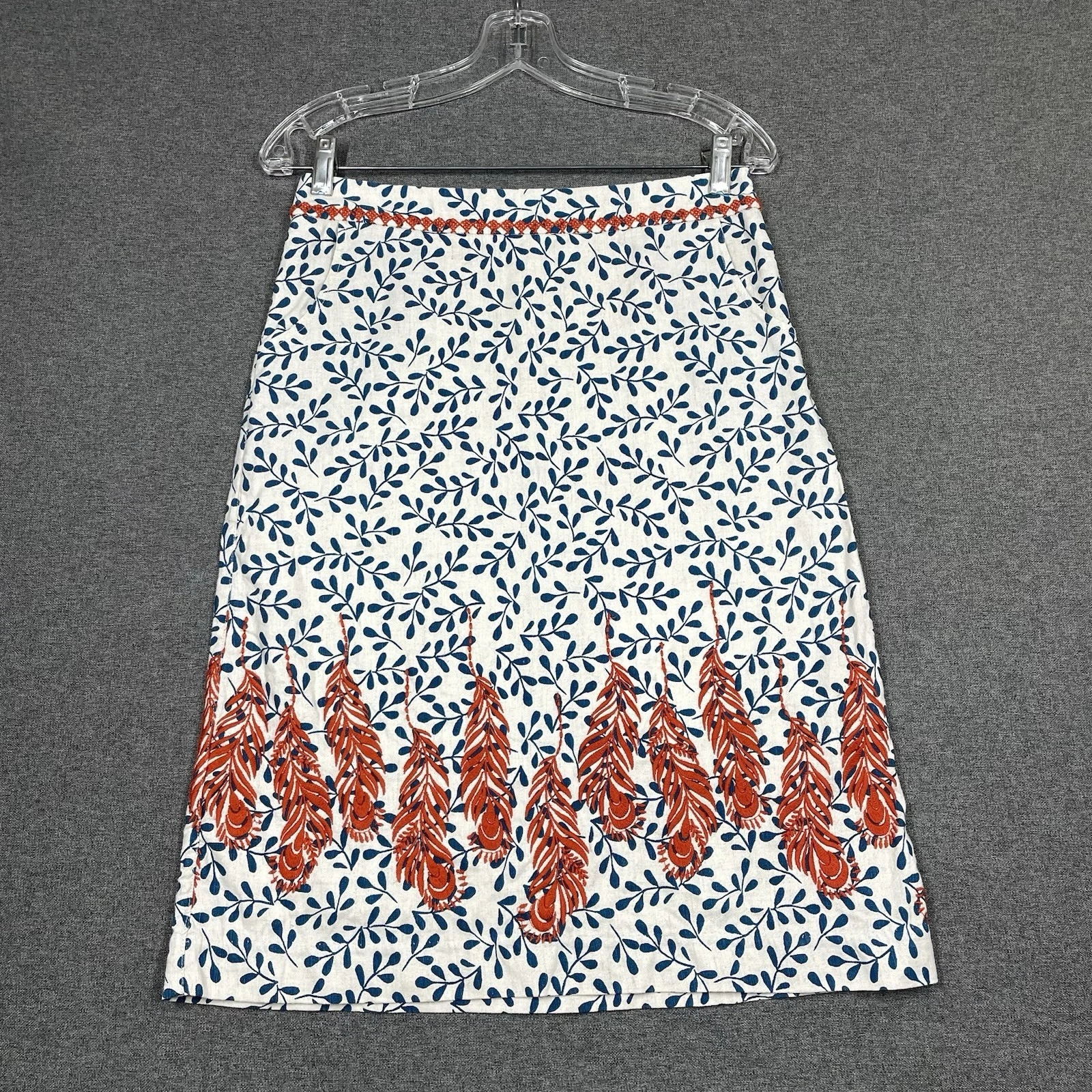 White Stuff A-Line Skirt Knee Length Mid Rise Embroidered Elle Abstract Women 8