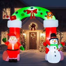 8.2ft LED Christmas Inflatables Arch with Santa Claus Snowman Blow up Yard Decor
