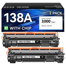 138A Toner Cartridges Black 2-Pack with Chip Replacement for HP 138A W1380A 138X