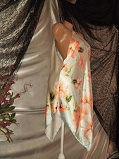 VTG SATIN SHINY Y2K SILVER BABY BLUE SECRET NEON FLORAL BABYDOLL NIGHTGOWN M 50"