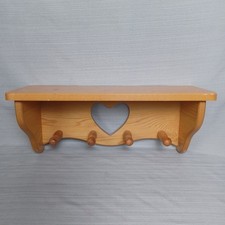 Wood Wall Decor Shelf 17.5" Heart Cutout Peg Hooks Rustic Country Farmhouse Vtg